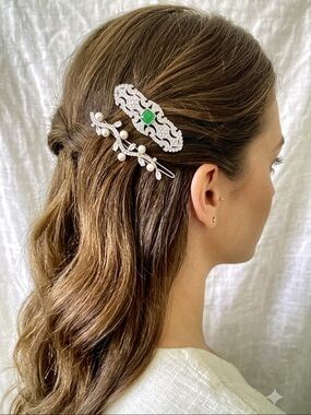 High-Quality Vintage Filigree Emerald Green & pearl Hair Pin Set (2pcs)